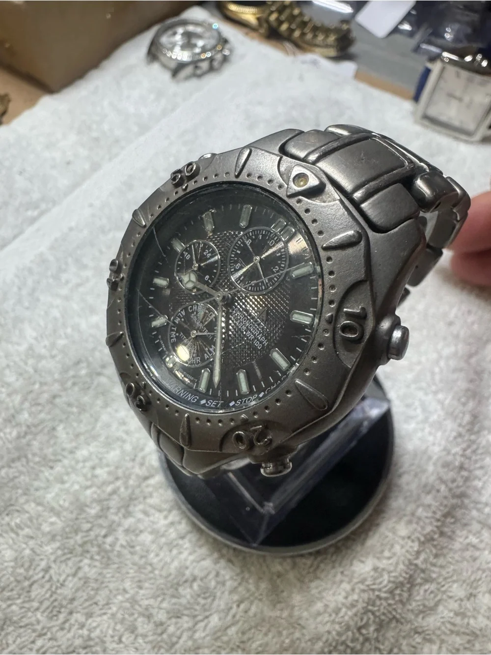 Citizen Men's Titanium Solar-Tech Chronograph Watch - Black Dial, Silver Case